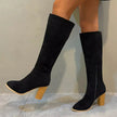 Point Toe Knee-High Suede Block Heel Boots  Style Ratio