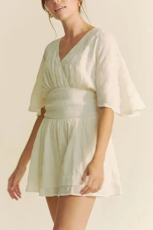 Davi & Dani Batwing Sleeve Waist Belt Romper  Style Ratio