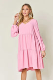 Double Take Full Size V-Neck Balloon Sleeve Tiered Dress with Pockets  Style Ratio
