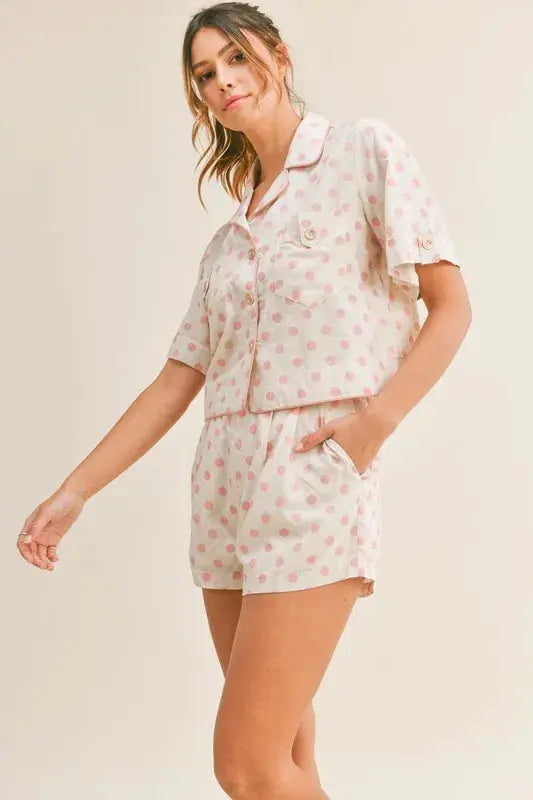 MABLE Polka Dot Collar Crop Top and Short Lounge Set  Style Ratio