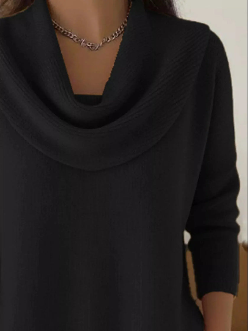 Drape Neck Long Sleeve Knit Top  Style Ratio