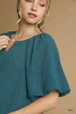 Umgee Textured Flutter Sleeve Notch Neck Blouse  Style Ratio