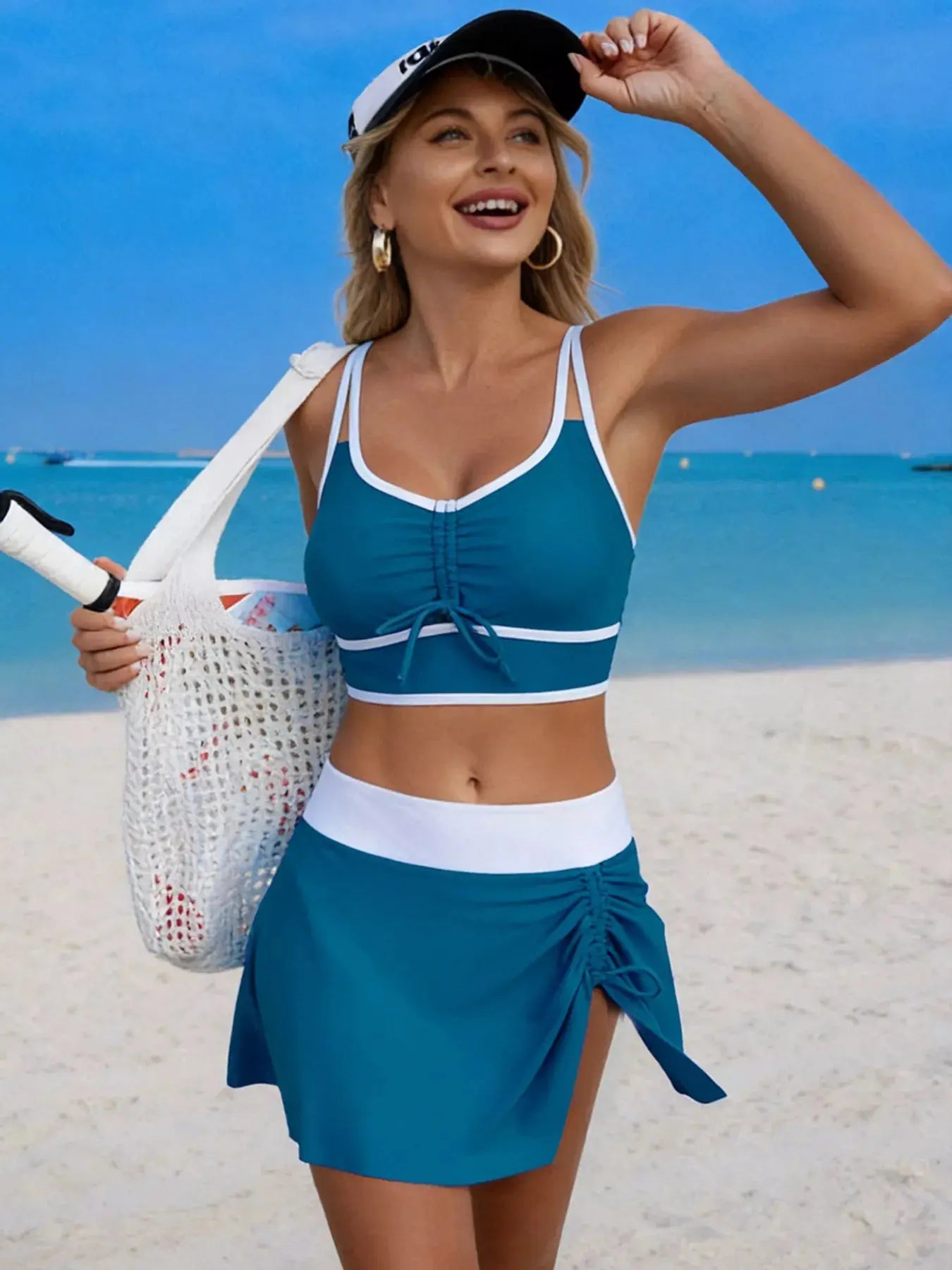 Contrast Trim Drawstring Swimsuit  Style Ratio