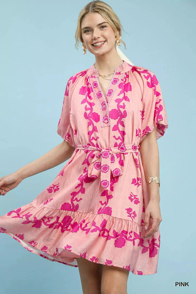 Umgee Floral Tie-Waist Boho Mini Dress  Style Ratio