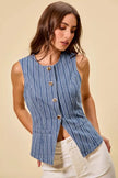 SO ME Stripe Slim Fit Button Front Denim Vest Top  Style Ratio