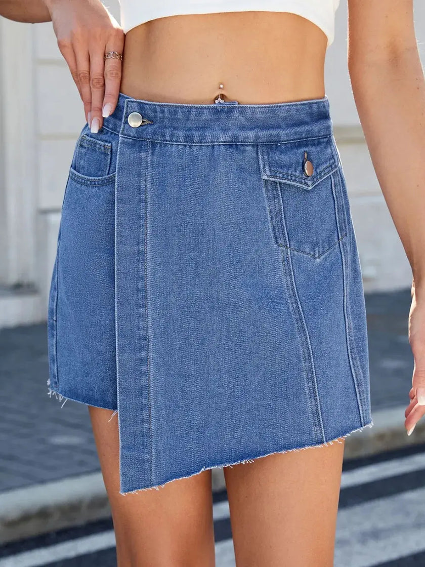 Frayed Hem Asymmetrical Denim Skort  Style Ratio