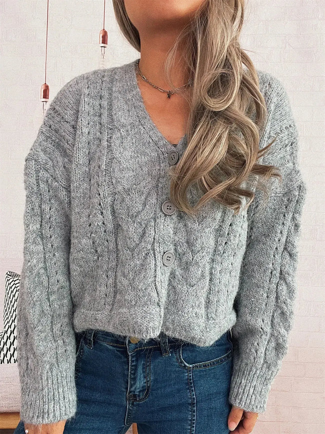 Cable Knit Button-Up Cardigan  Style Ratio