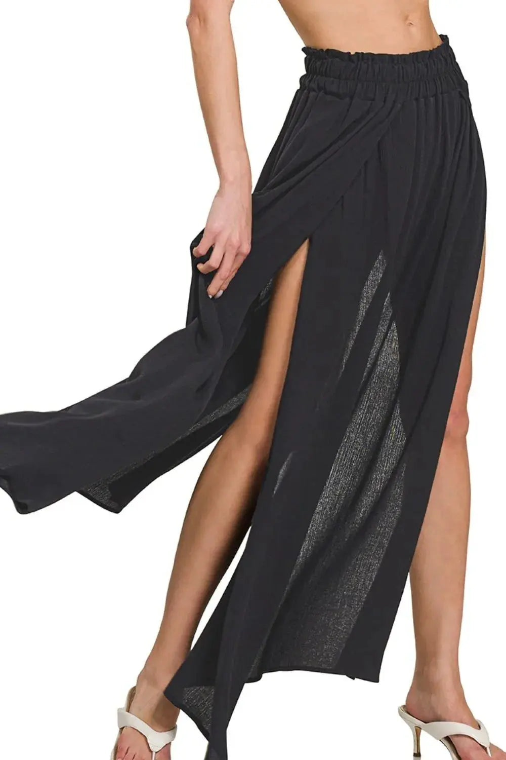 Zenana Woven Crinkle Gauze Long Maxi Skirt  Style Ratio