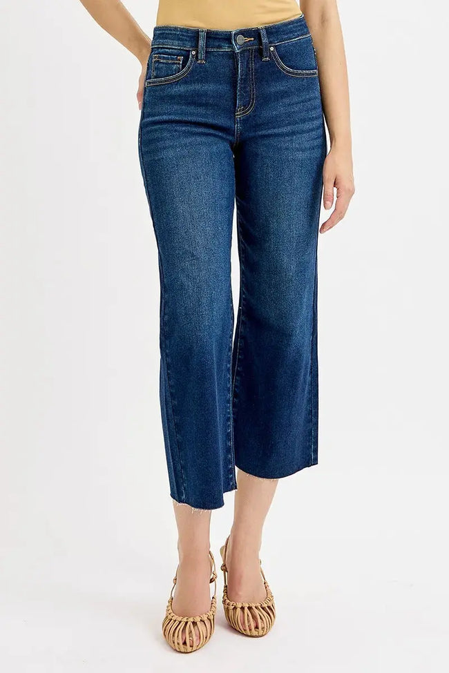 RISEN Full Size Tummy Control High Rise Crop Wide Jeans  Style Ratio