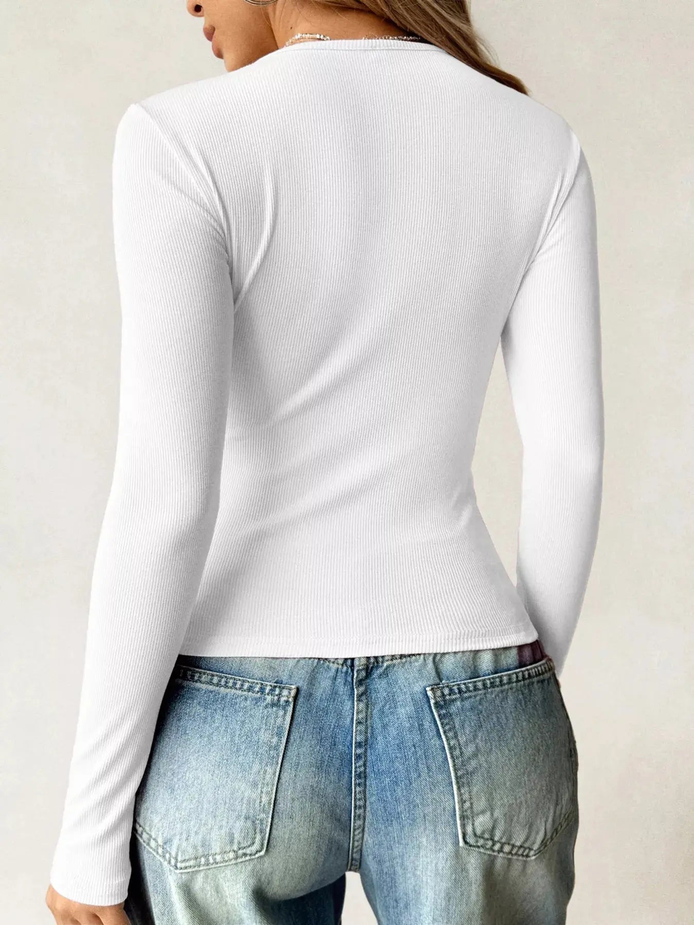 Ribbed Knit Long Sleeve Fitted Shirt  Style Ratio