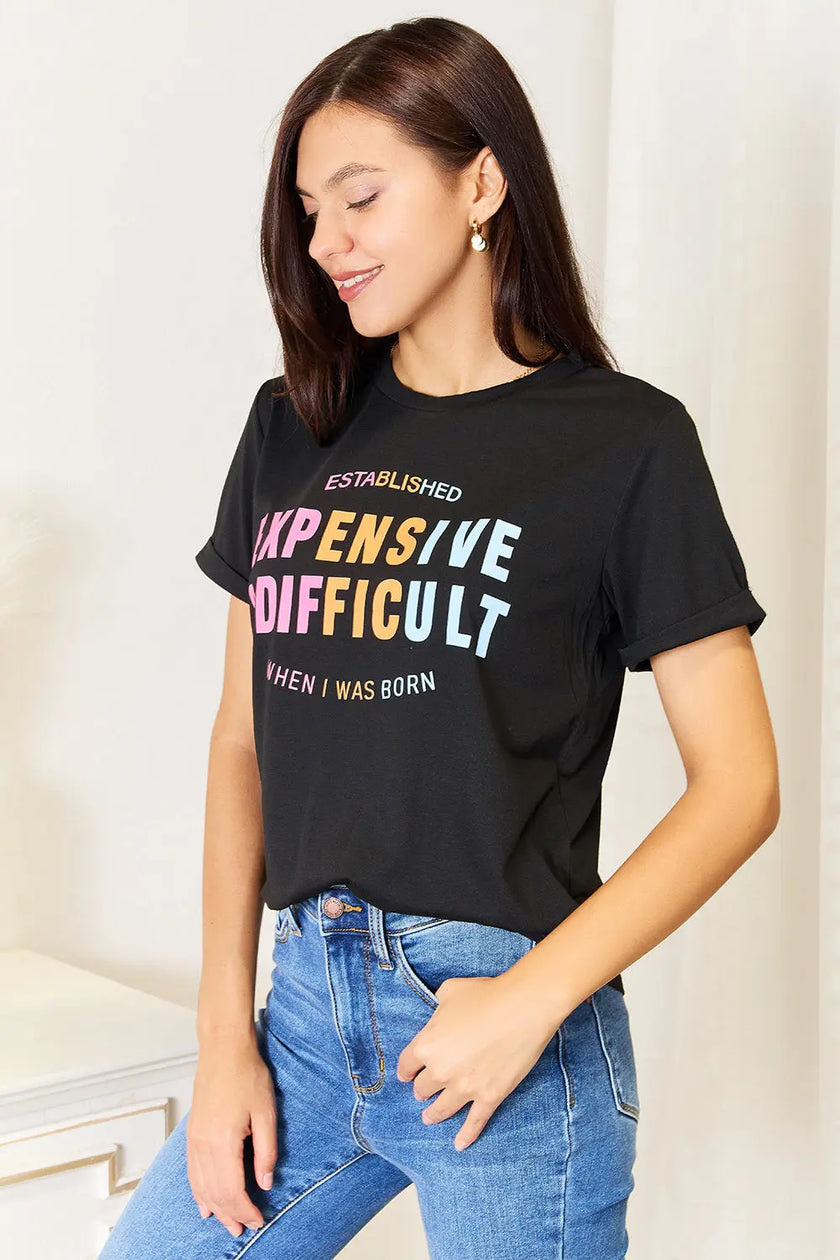 Simply Love Expensive Difficult Graphic Cuffed Short Sleeve Shirt  Style Ratio