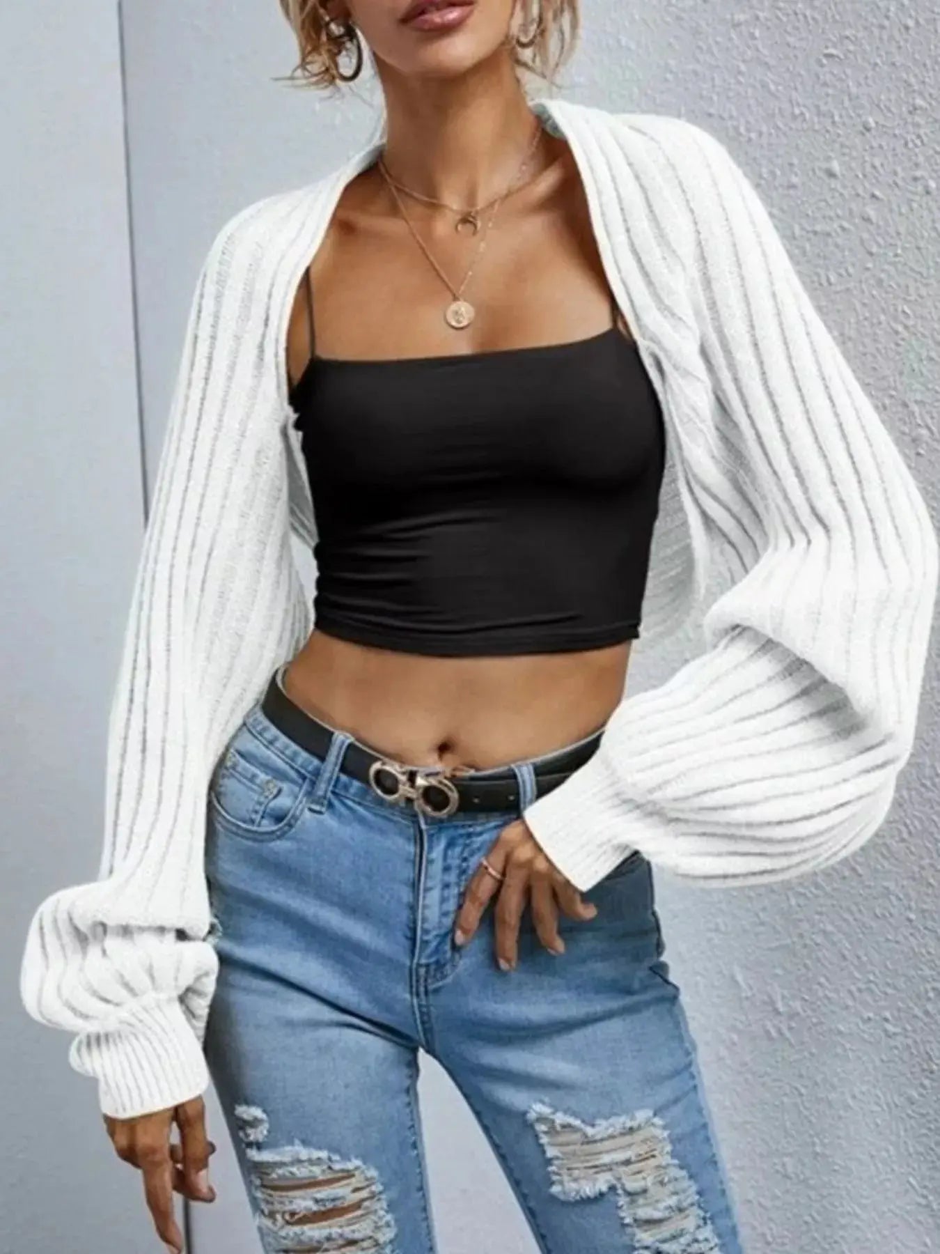 Cropped Ribbed Knit Cardigan  Style Ratio