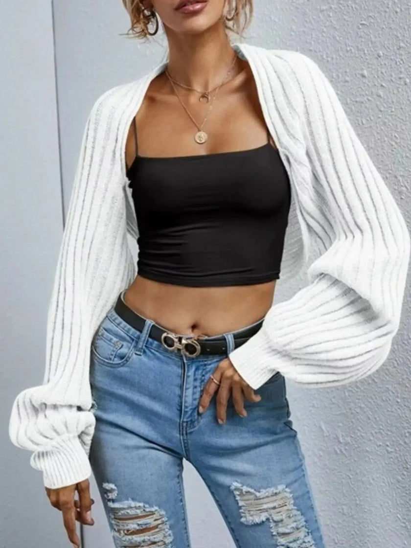 Cropped Ribbed Knit Cardigan  Style Ratio