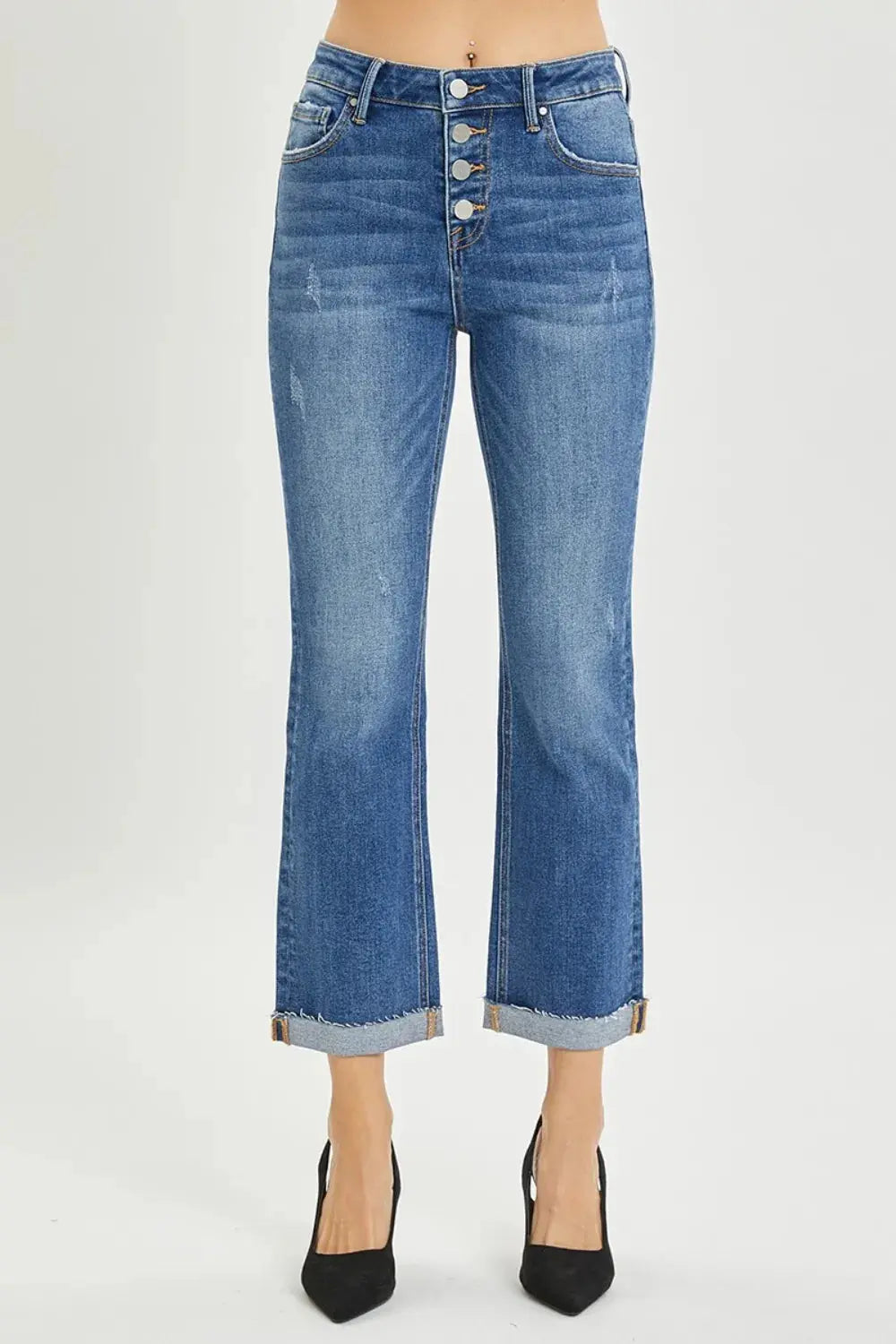 RISEN Full Size Button Fly Cropped Bootcut Jeans  Style Ratio