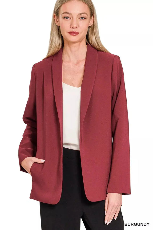 Zenana Woven Long Sleeve Blazer With Lining  Style Ratio