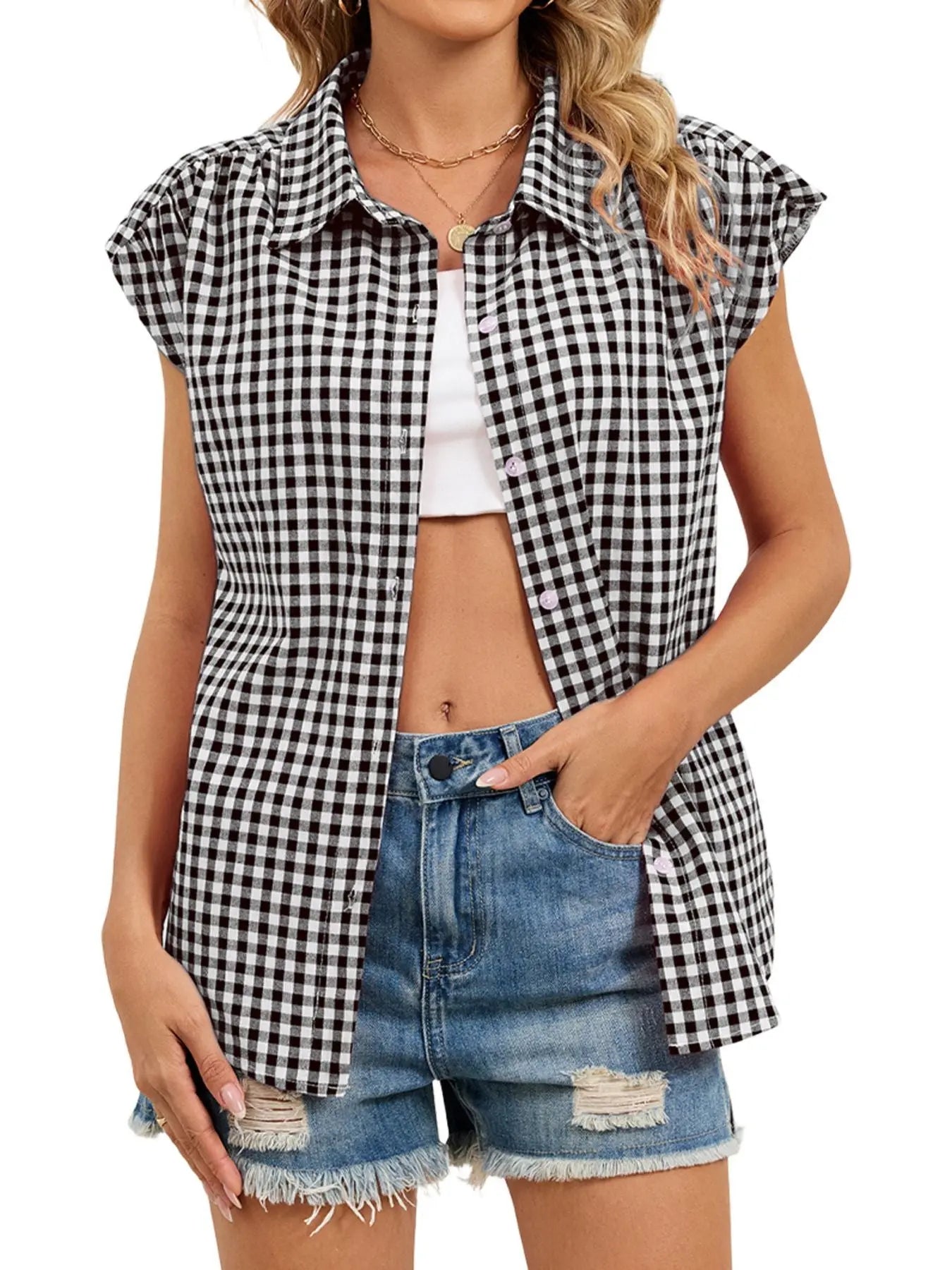 Gingham Button Down Short Sleeve Shirt  Style Ratio