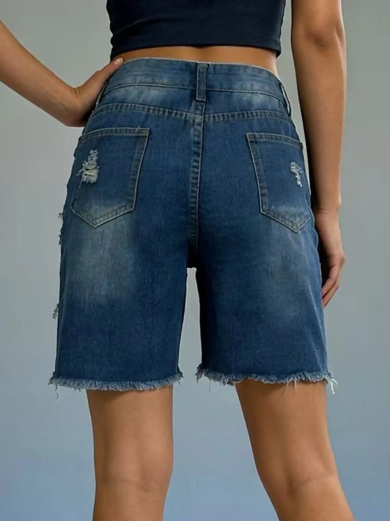 Full Size Ripped Frayed Hem Denim Shorts  Style Ratio