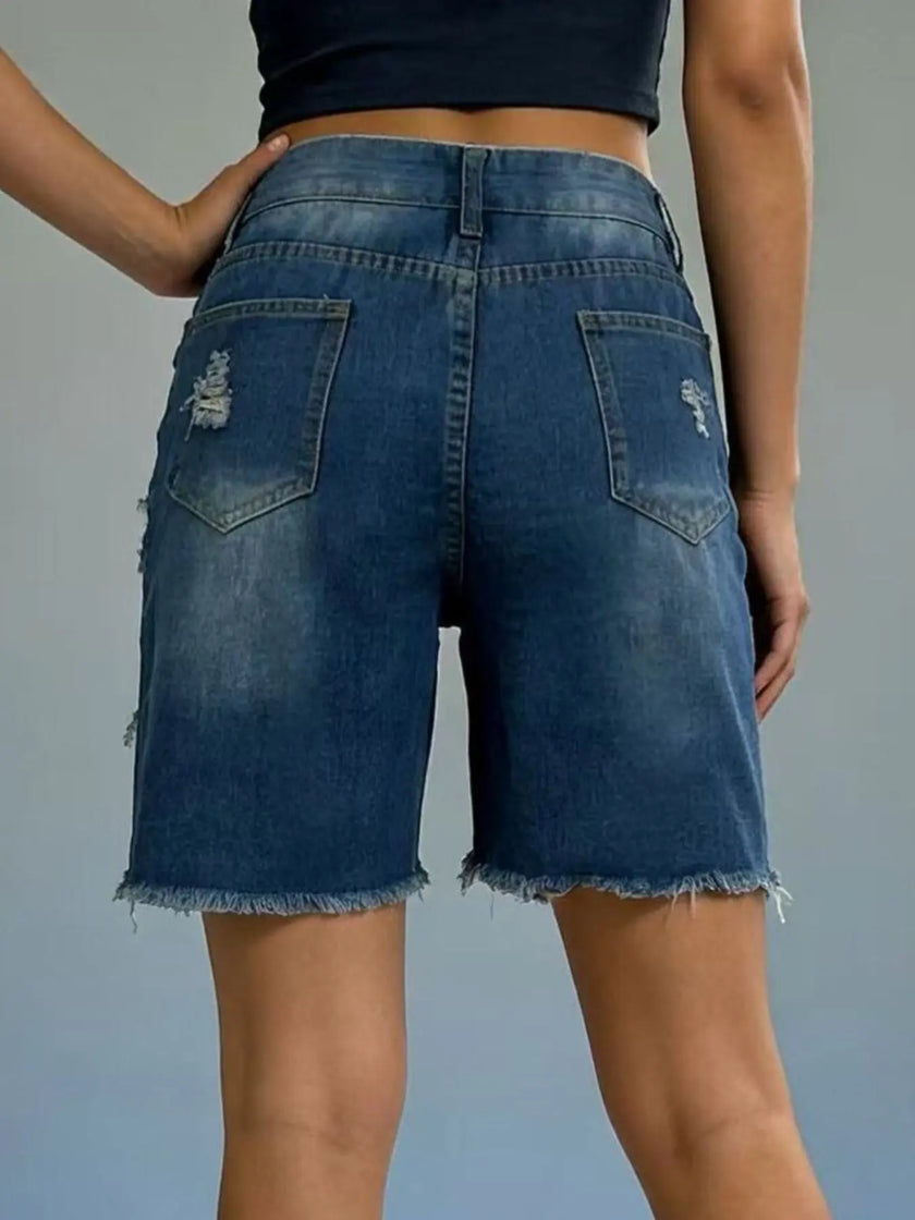Full Size Ripped Frayed Hem Denim Shorts  Style Ratio