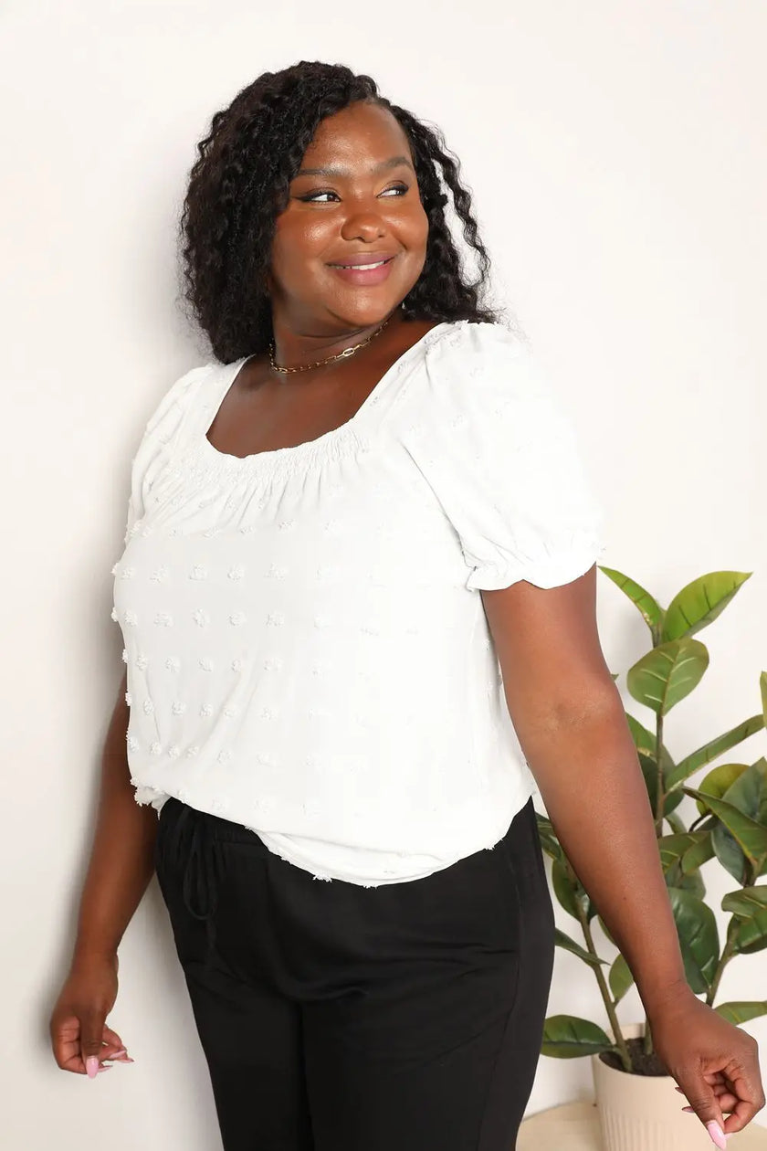 Mandy Swiss Dot Puff Sleeve Square Neck Blouse  Style Ratio