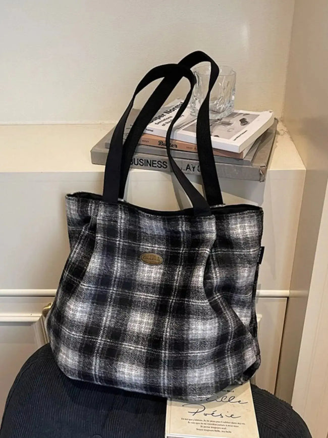 Plaid Pattern Casual Tote Bag  Style Ratio