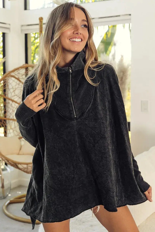 BiBi Vintage Washed Quilted Half Zip Top  Style Ratio