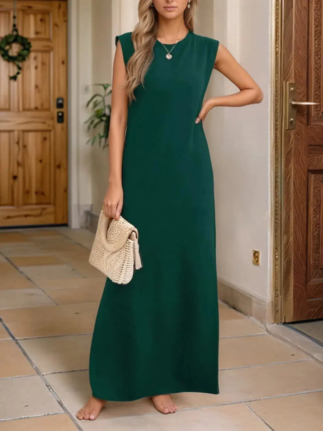 Full Size Slit Round Neck Sleeveless Maxi Tank Dress  Style Ratio