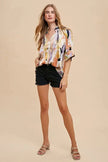 Annie Wear Multi Color Printed V-Neck Open Woven Blouse  Style Ratio