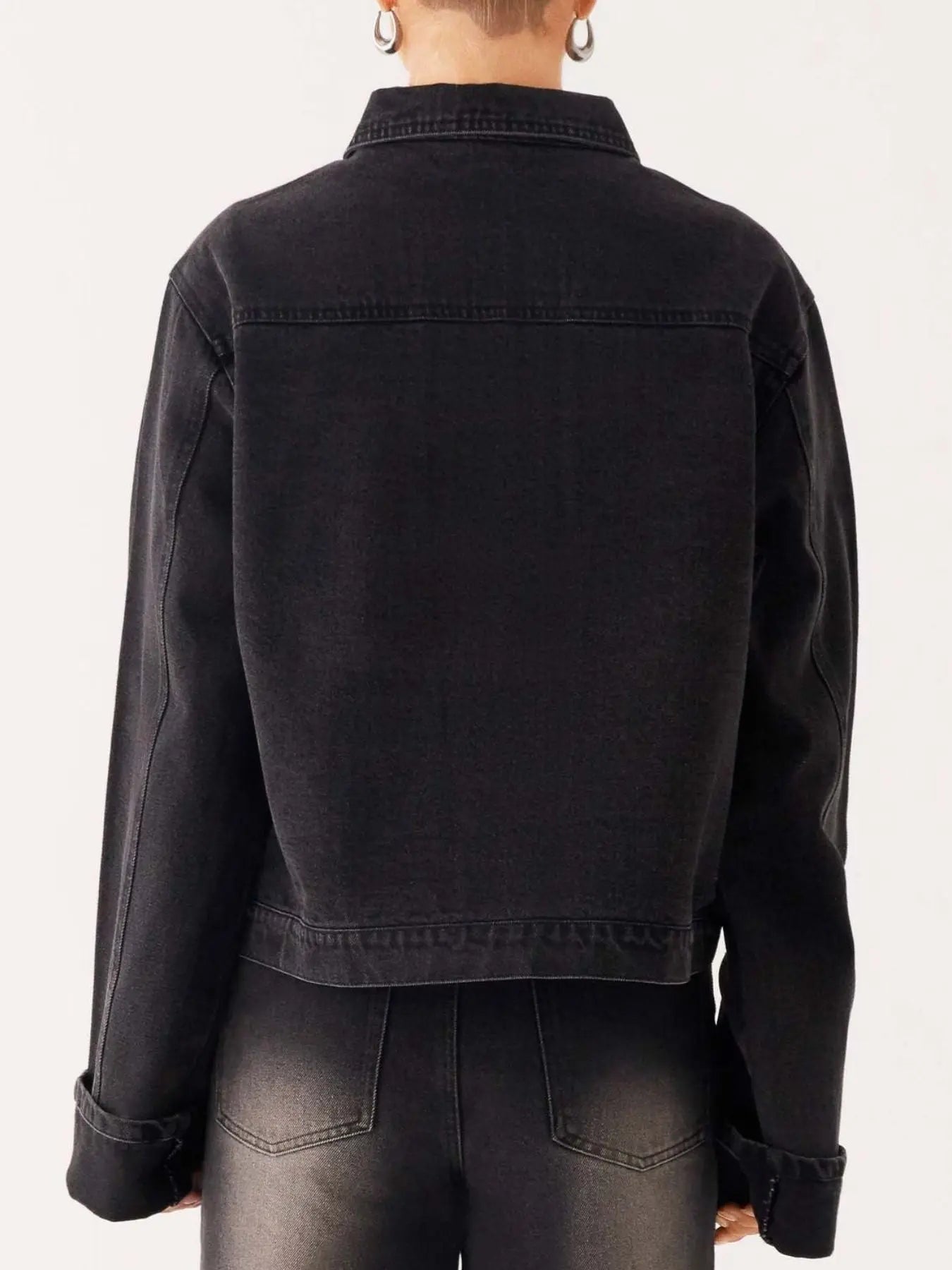 Button Down Cropped Oversized Denim Jacket  Style Ratio