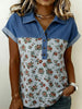 Floral Print Denim Patchwork Shirt  Style Ratio