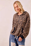 BiBi Leopard Print Waffle Half Zip Up Hoodie W Pocket  Style Ratio