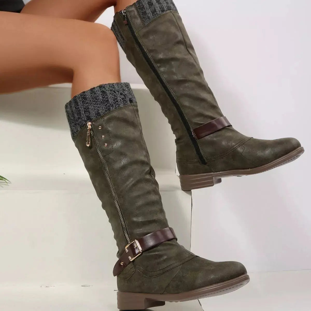 Round Toe Block Heels Boots  Style Ratio