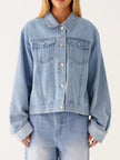 Button Down Cropped Oversized Denim Jacket  Style Ratio