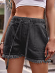 Denim Drawstring Raw Hem Denim Shorts  Style Ratio