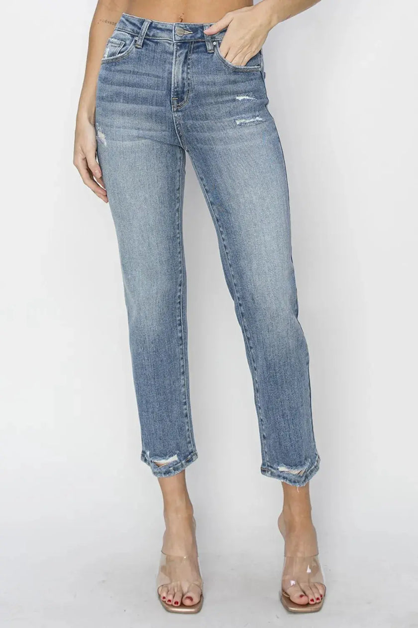 RISEN Full Size High Waist Distressed Cropped Jeans  Style Ratio