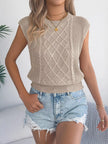 Cable Knit Cap Sleeve Knit Top  Style Ratio