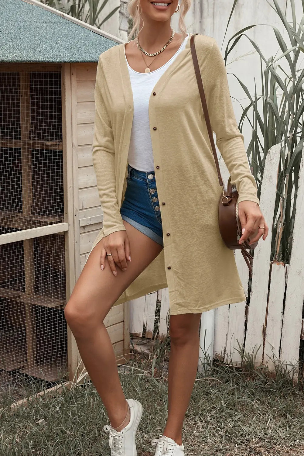 Button Down Long Sleeve Longline Cardigan  Style Ratio