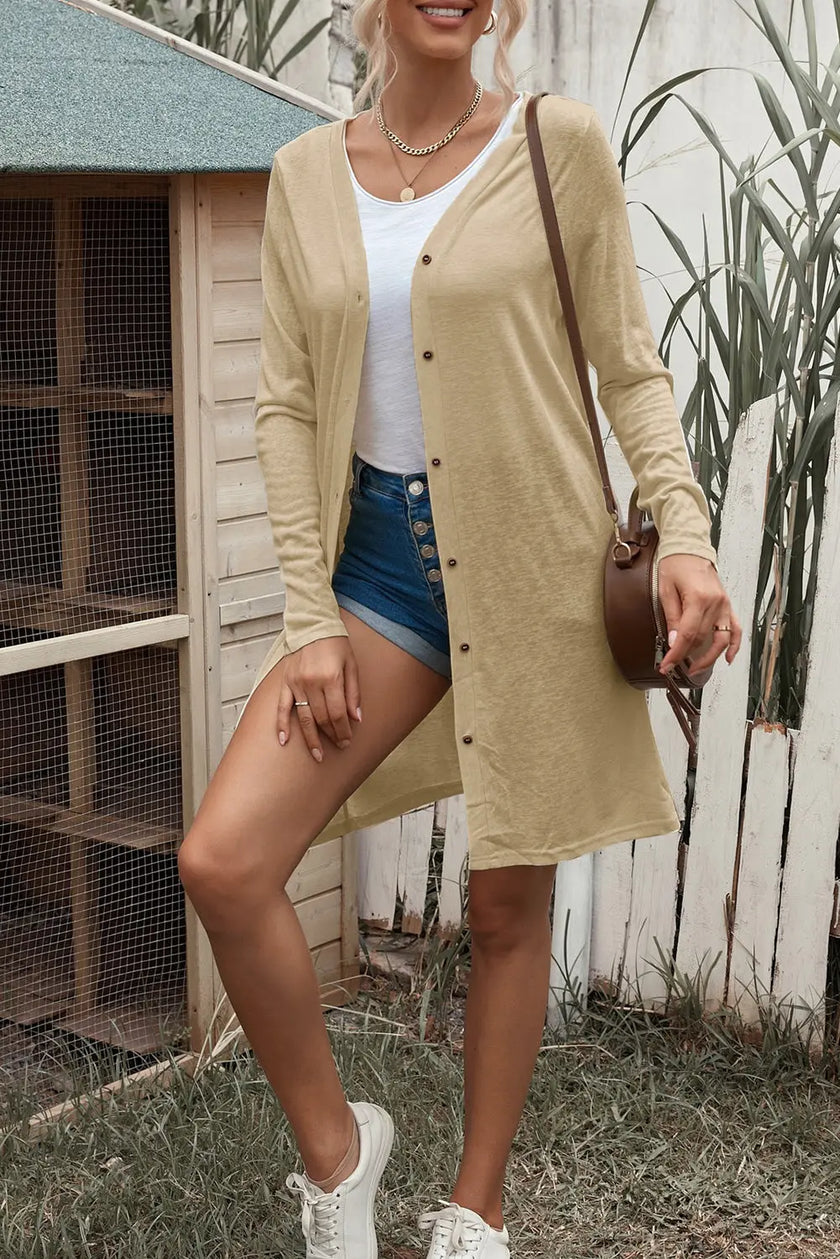 Button Down Long Sleeve Longline Cardigan  Style Ratio