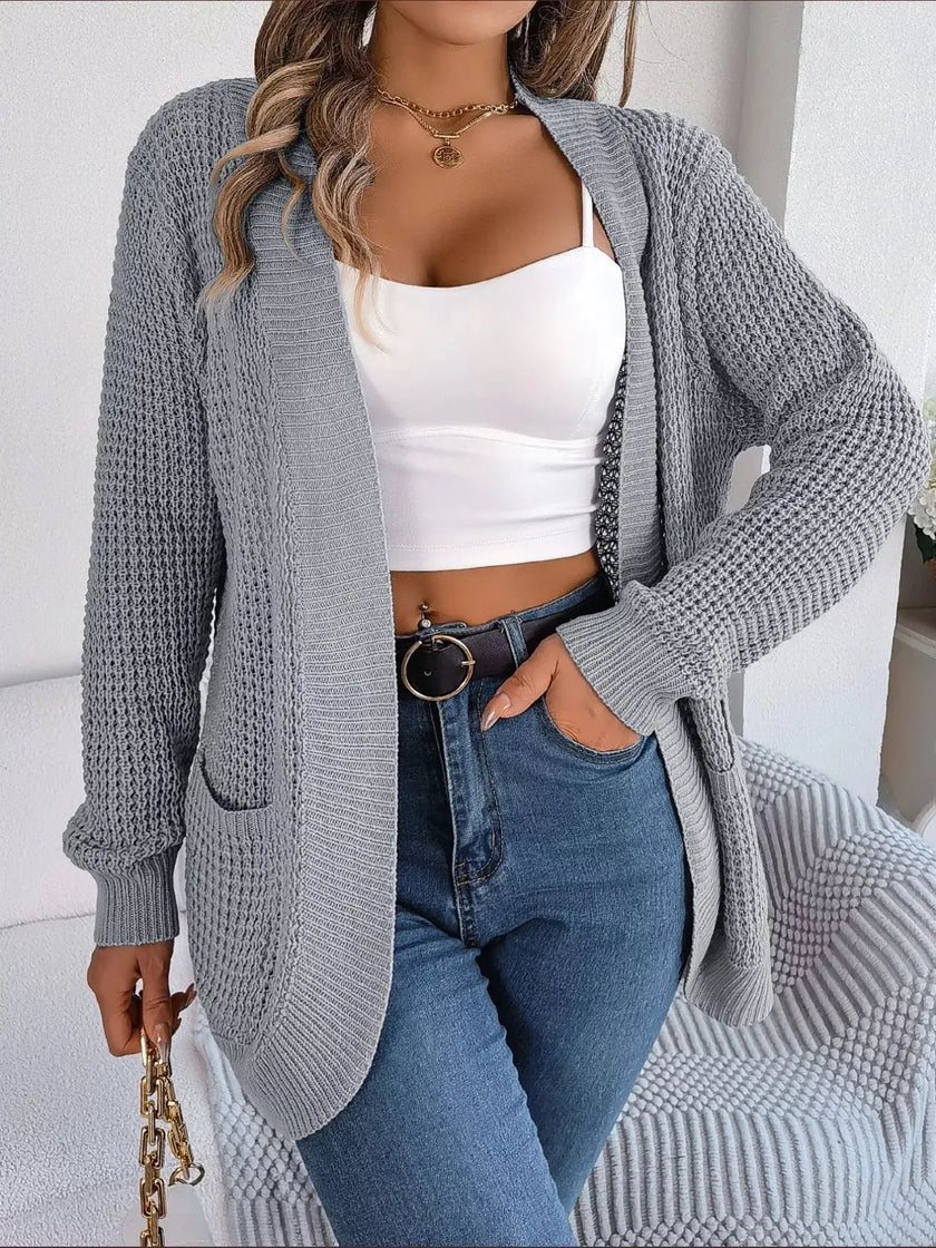 Chunky Knit Open Front Cardigan with Pockets  Style Ratio