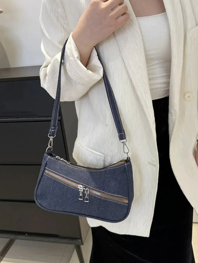 Denim Shoulder Bag with Zip  Style Ratio