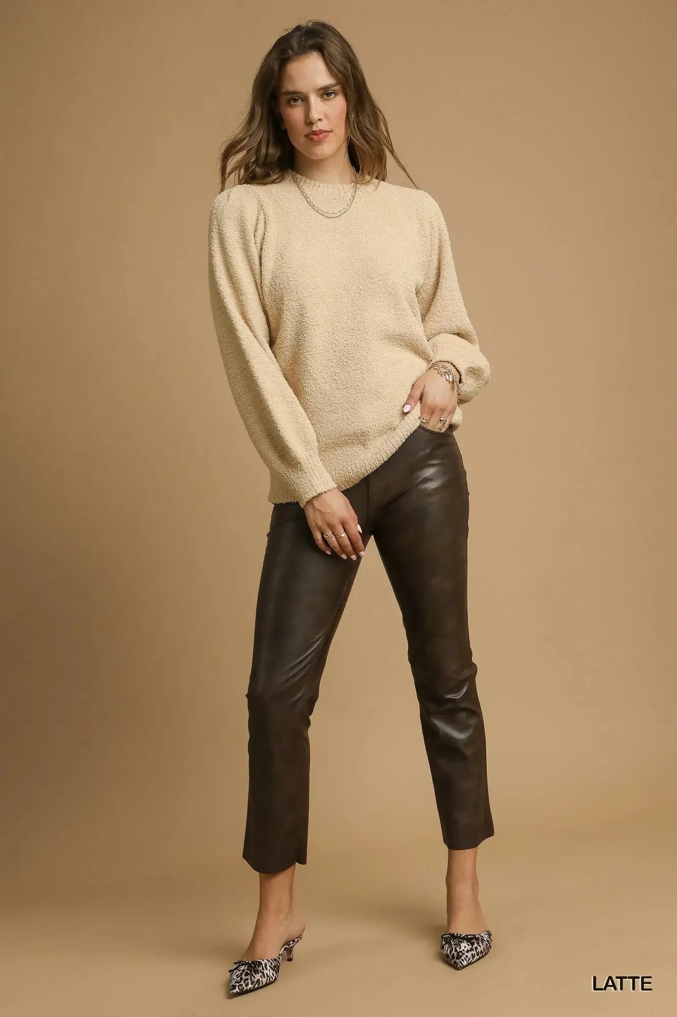 Umgee Textured Long Sleeve Sweater with Ribbed Trim  Style Ratio
