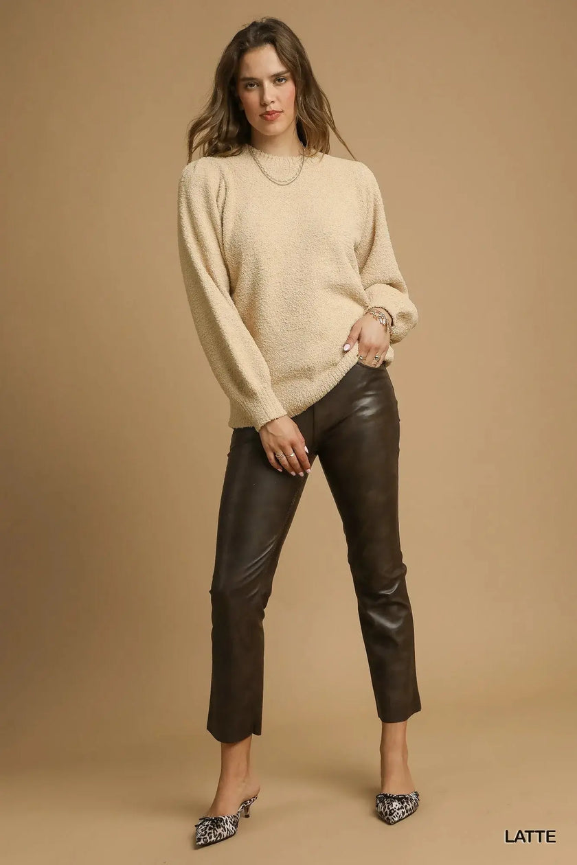 Umgee Textured Long Sleeve Sweater with Ribbed Trim  Style Ratio