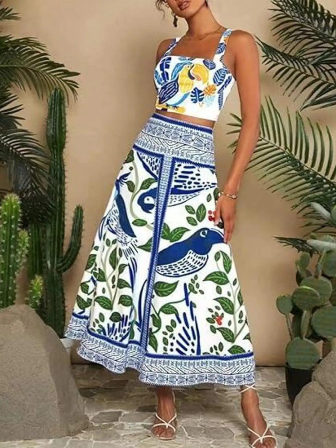 Floral Print Crop Top and Skirt Set  Style Ratio