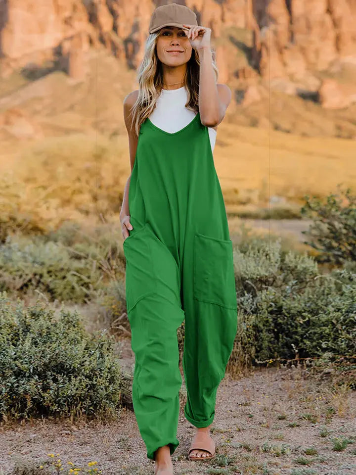 Double Take Full Size Sleeveless V-Neck Pocketed Jumpsuit  Style Ratio