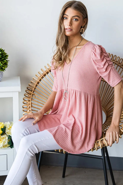 Heimish Knit V-Neck Babydoll Top Trendsi