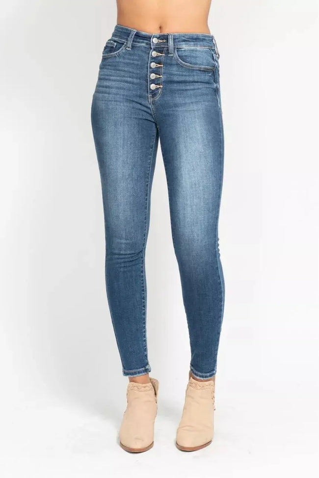 Judy Blue Full Size High Rise Button Fly Skinny Jeans Plus Size  Style Ratio