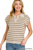 Zenana Viscose Striped Collared Sweater  Style Ratio