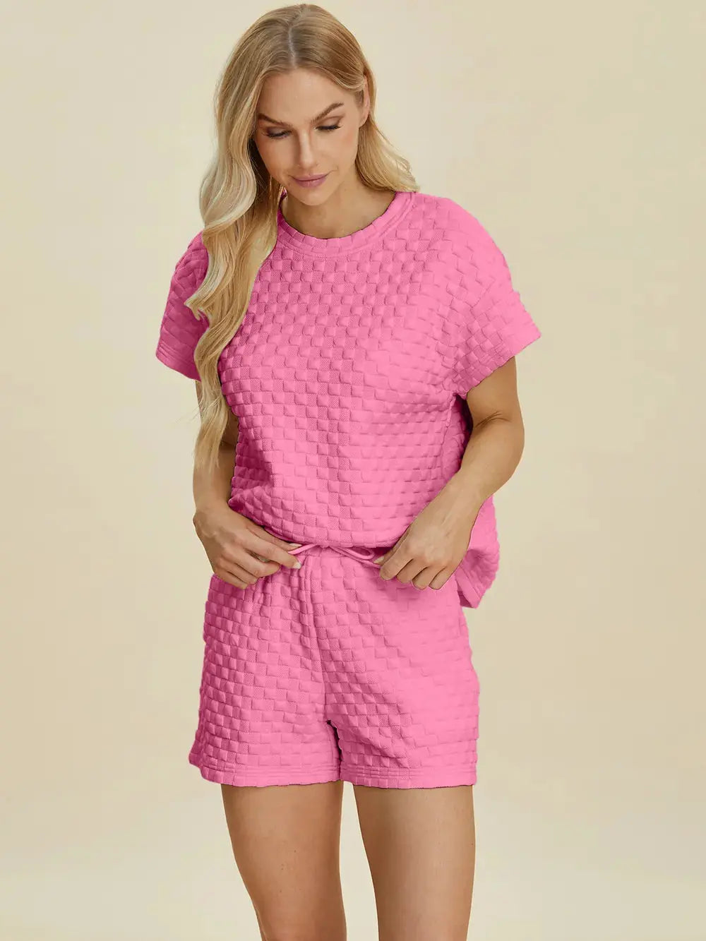 Double Take Full Size Texture T-Shirt and Shorts Set  Style Ratio