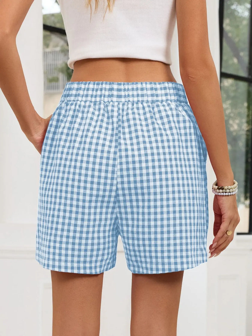 Gingham Elastic Waist Casual Shorts  Style Ratio
