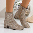 Sequin Round Toe Block Heels Boots  Style Ratio