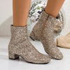 Sequin Round Toe Block Heels Boots  Style Ratio